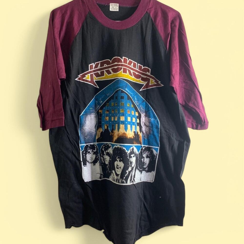 80’s KROKUS MOTORHEAD From Fist double sided baseball 3/4 sleeve tee shirt LARGE